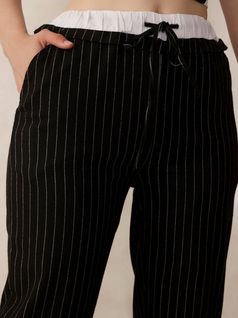 OUTZIDR Black Double Waist Band Stripe Trouser - Image 5
